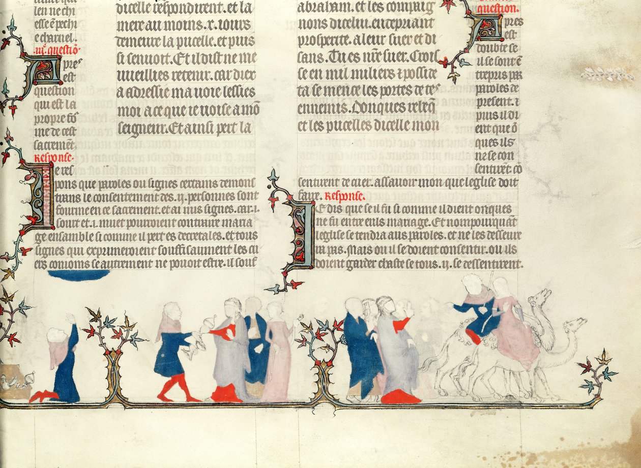 ジャン・ド・シーの聖書、1355年頃、エリエゼルとのレベッカの出発 作： フランス語学校