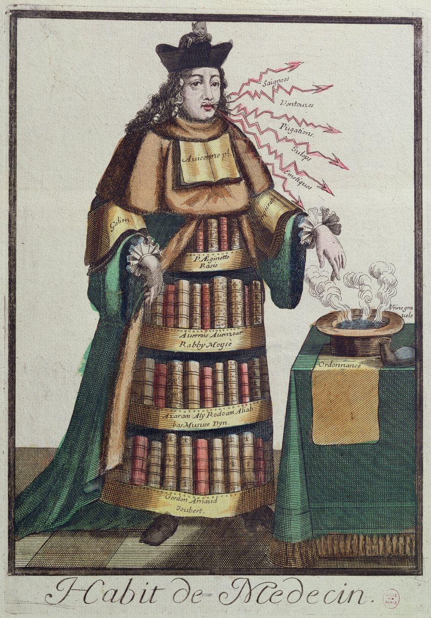 ラーメッシン家の1人が1640年から84年に彫り込んだ像を描いた寓話的な衣装デザインのドクター 作： フランス語学校
