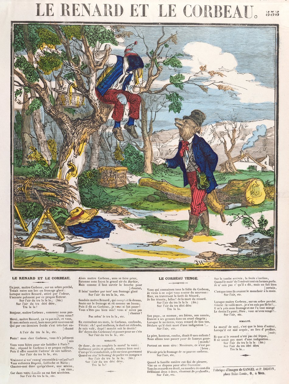 キツネとカラス」1840年頃（彩色済み彫刻 作： フランス語学校