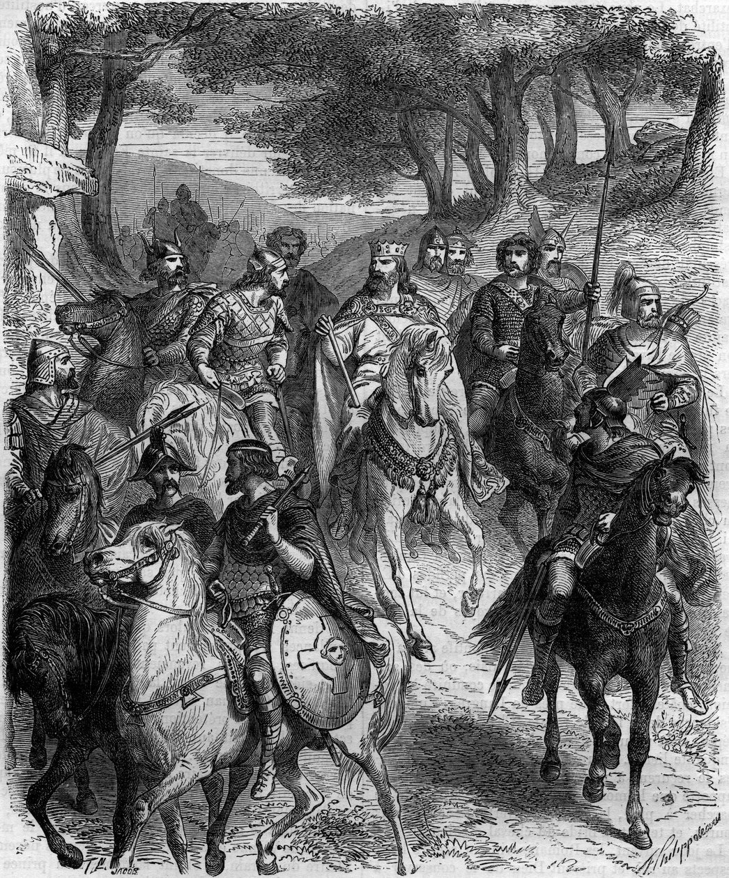 Die französischen Herren bei der Versammlung von Quiercy: das Kapitular von Quierzy, verkündet am 14. Juni 877 in Quierzy sur Oise von Karl dem Kahlen, um den reibungslosen Ablauf seines Reiches zu regeln von French School