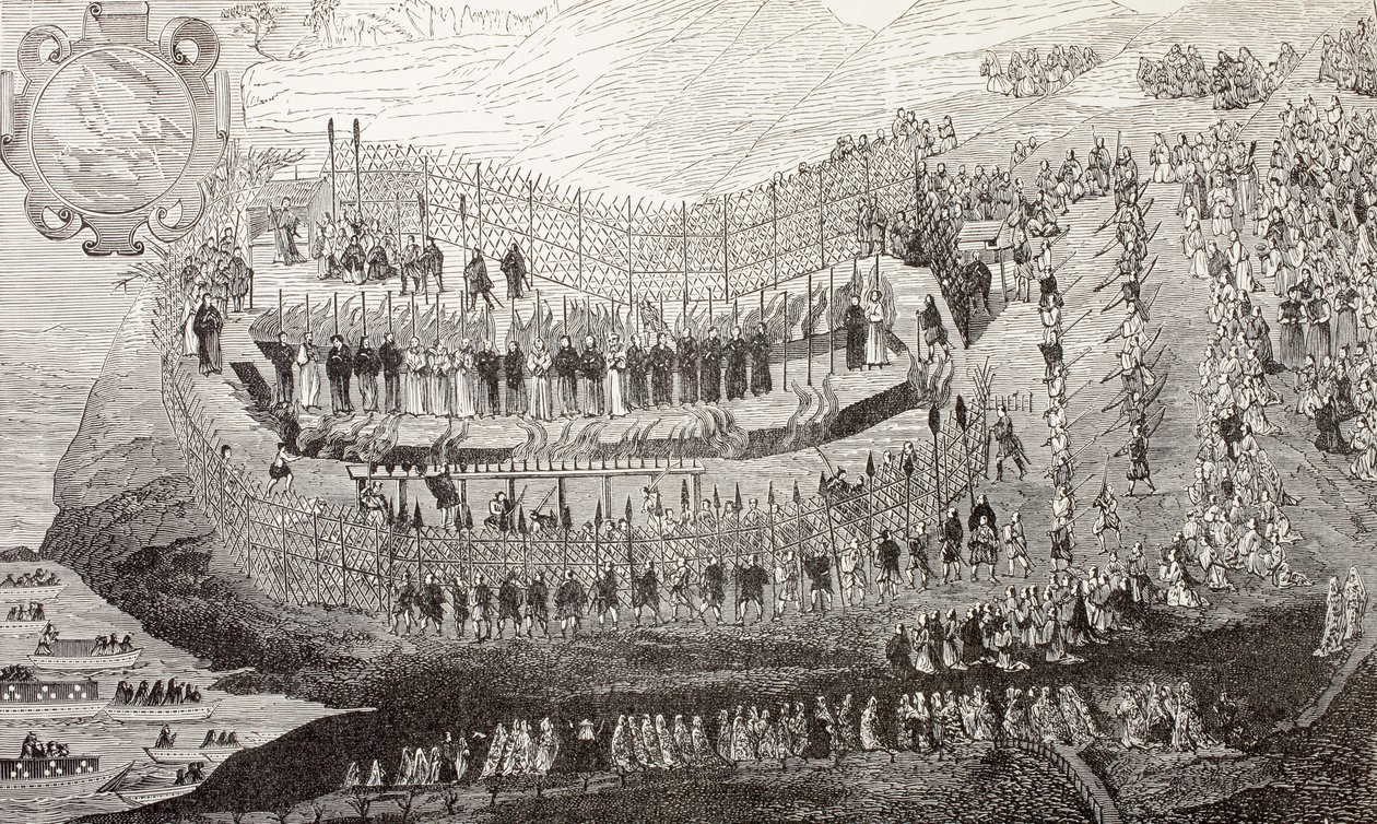 長崎大殉教、1622年、ポールラクロワの「中世の軍事と宗教生活」から、ロンドンc.1880を出版 作： フランス語学校