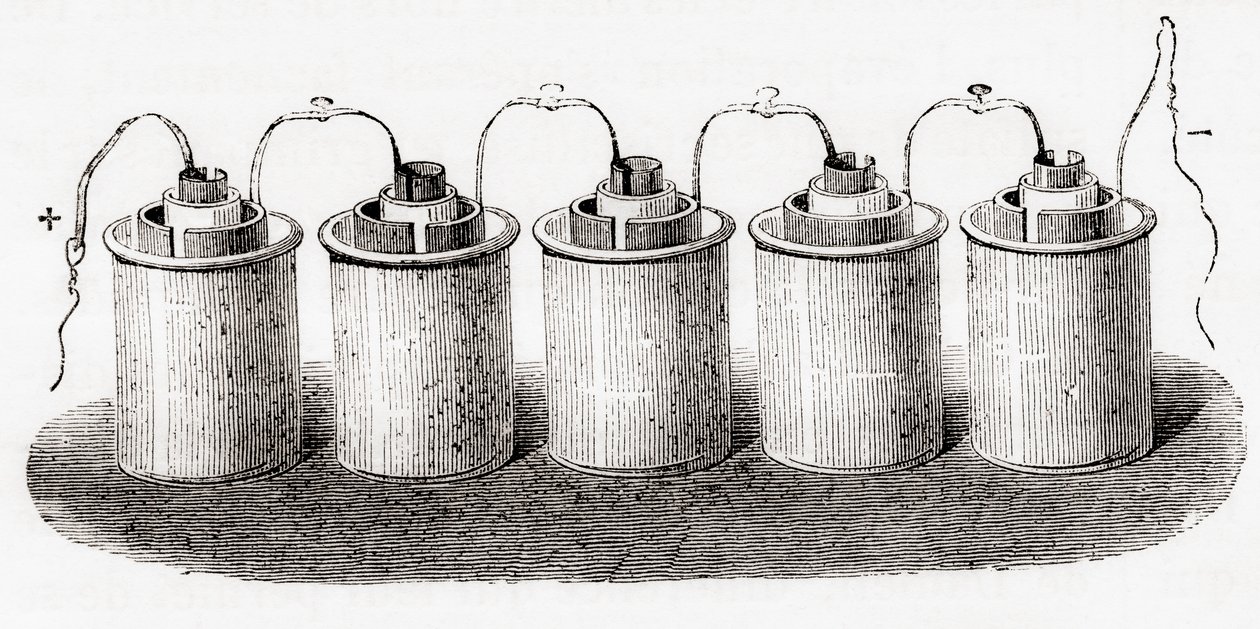 グローブ細胞（Les Merveilles de la Science, pub.1870より）。 作： フランス語学校