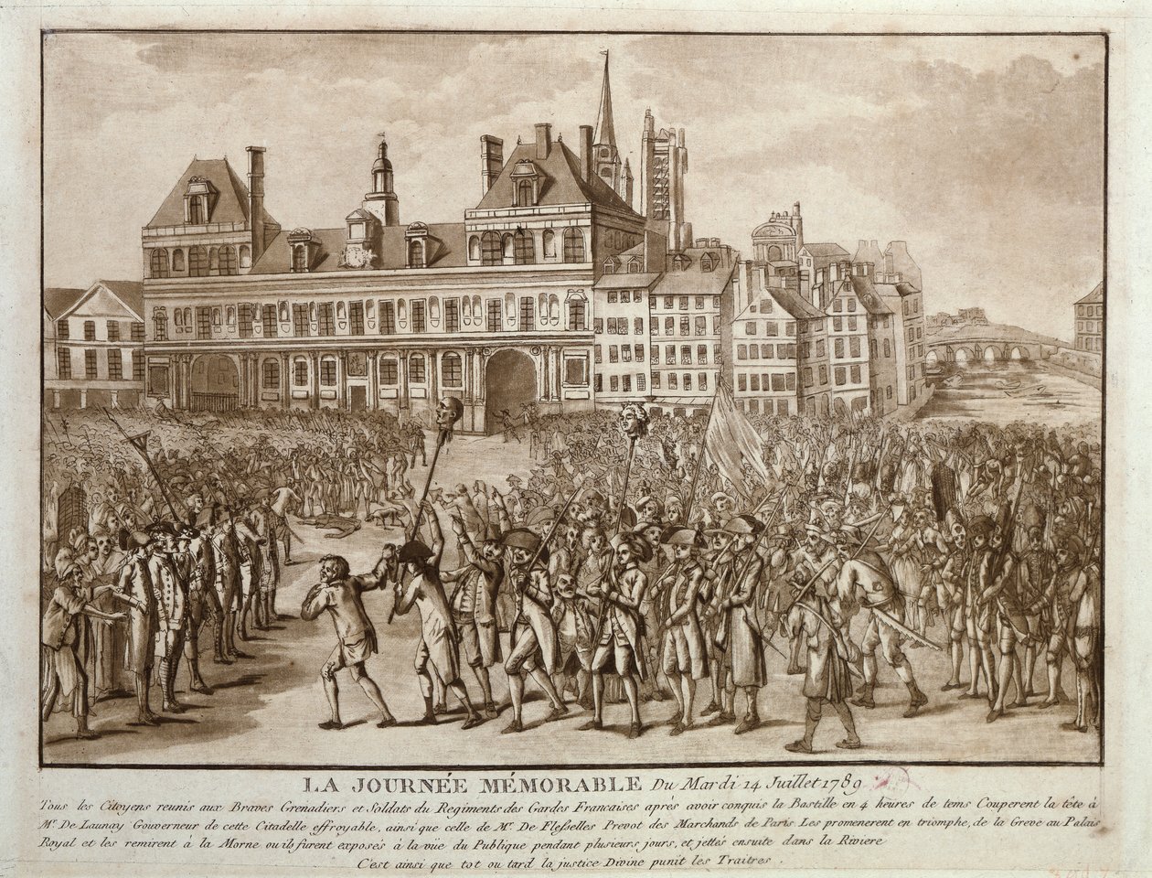 1789年7月14日、オテルドヴィルの前にローネイとフレセルの首長がプロムナード 作： フランス語学校