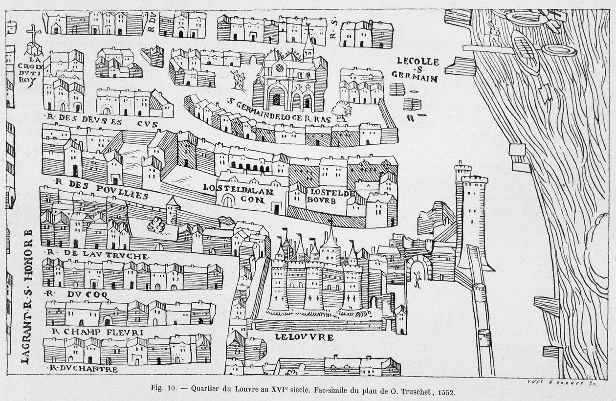 16世紀のルーヴル地区、トルッシェの図面の複製 作： フランス語学校