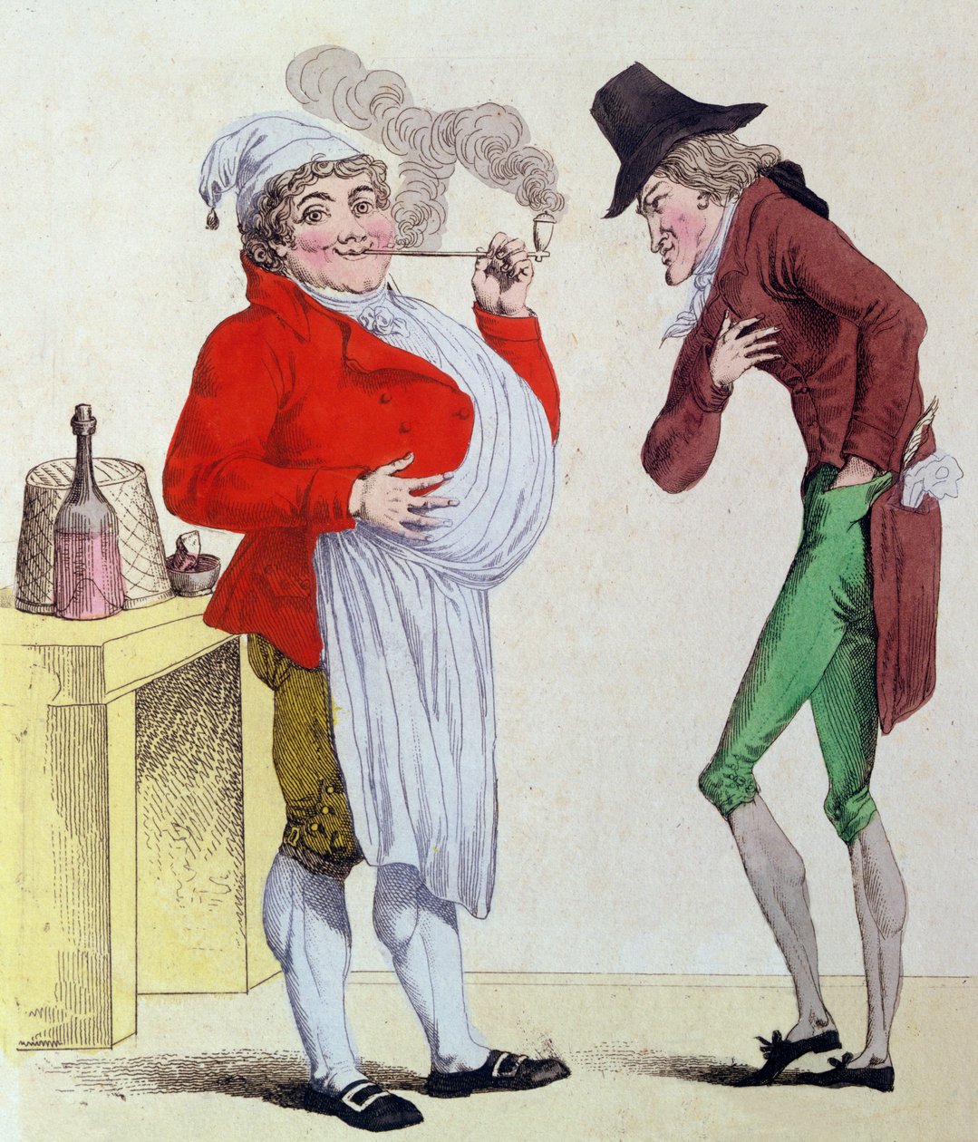 心配のない男とお金のない男、1815年5月（カラー彫刻） 作： フランス語学校