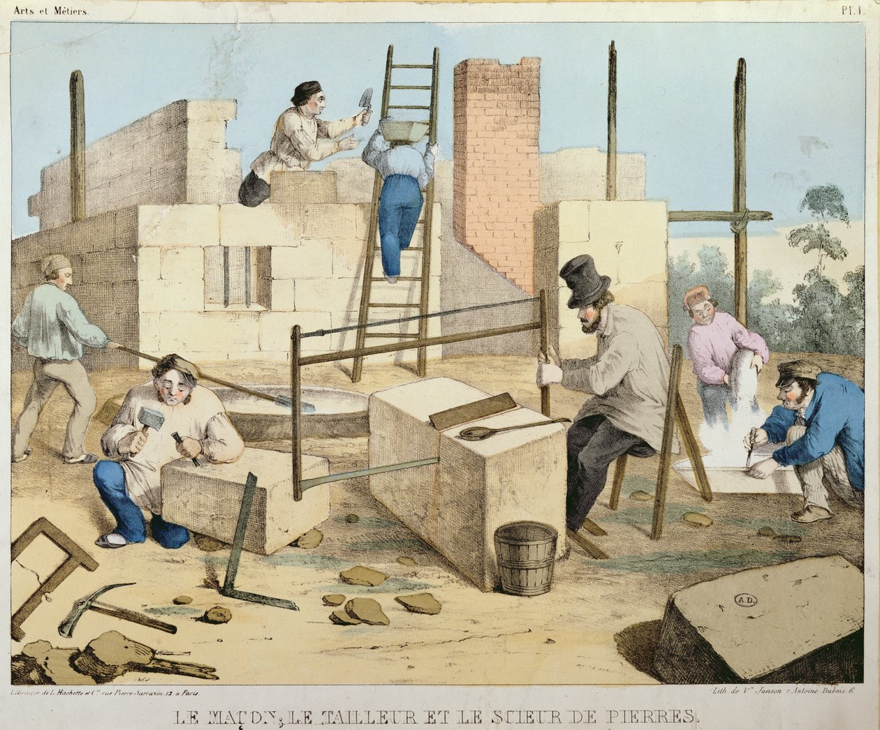 メイソン、ストーンカッター、ストーンソーヤー、1860年頃 作： フランス語学校