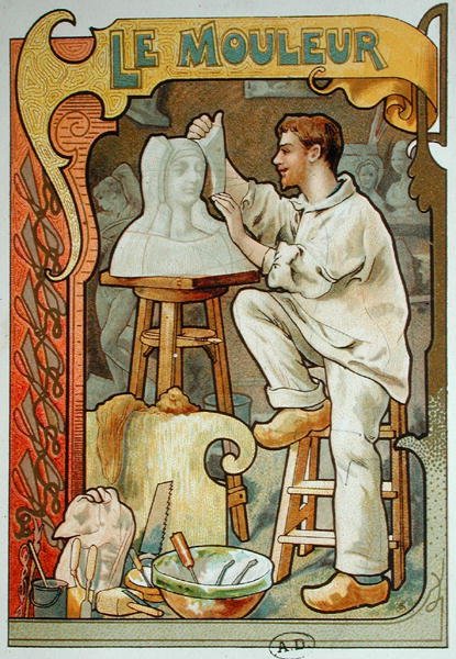 1899年頃に出版された工芸品の本に掲載されていたイラスト「The Moulder」(カラーリトグラフ) 作： フランス語学校