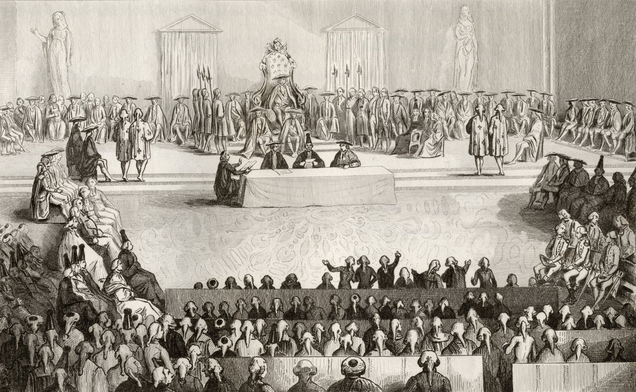 コラートの「フランスの歴史」からのルイ16世（1754-93）の治世中に国会が発行した1840年頃 作： フランス語学校