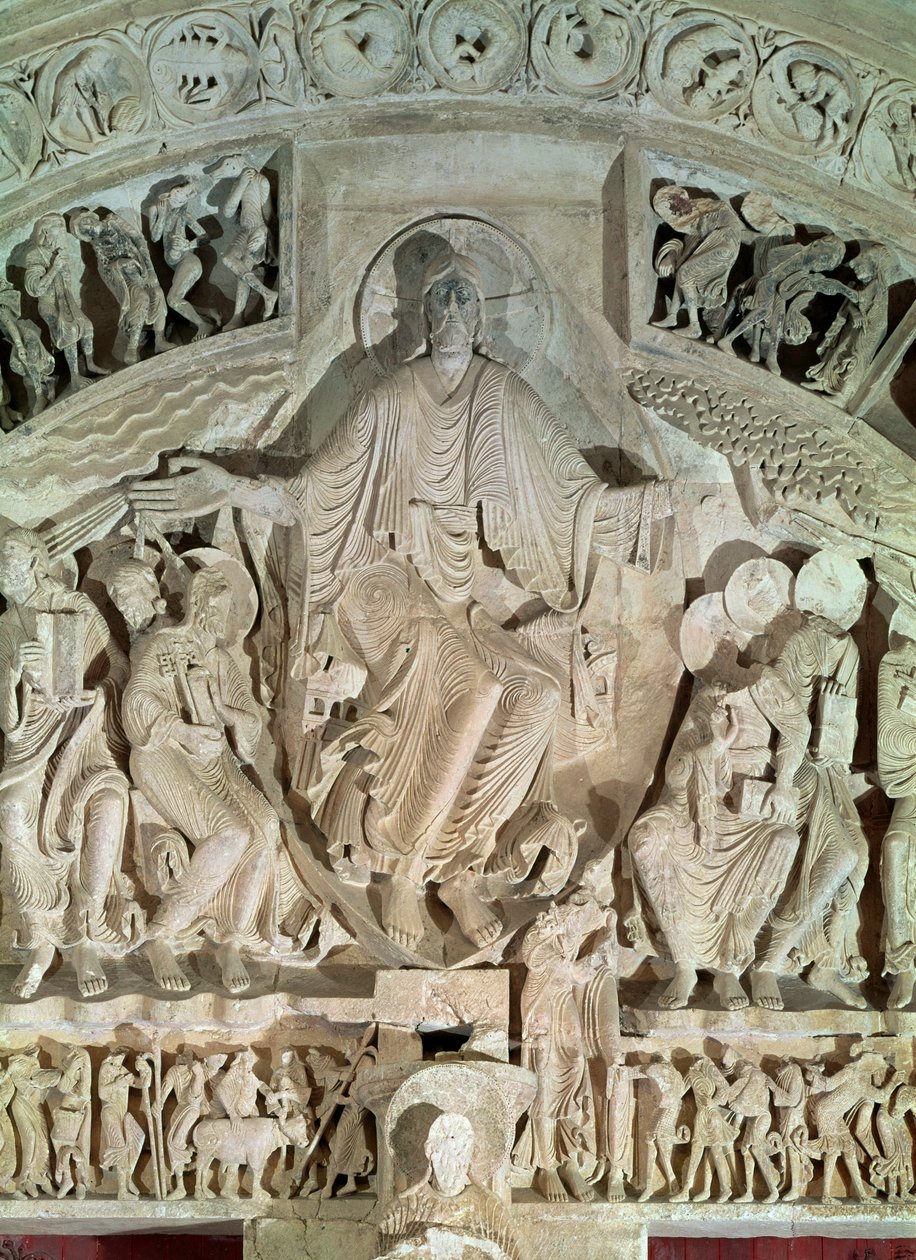中央ポータルの鼓膜からのペンテコステ、c.1120 作： フランス語学校