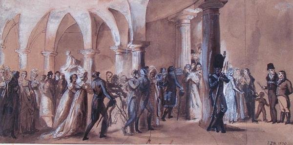 フランセ劇場のペリスタイル、1822年頃（カラーリトグラフ） 作： フランス語学校