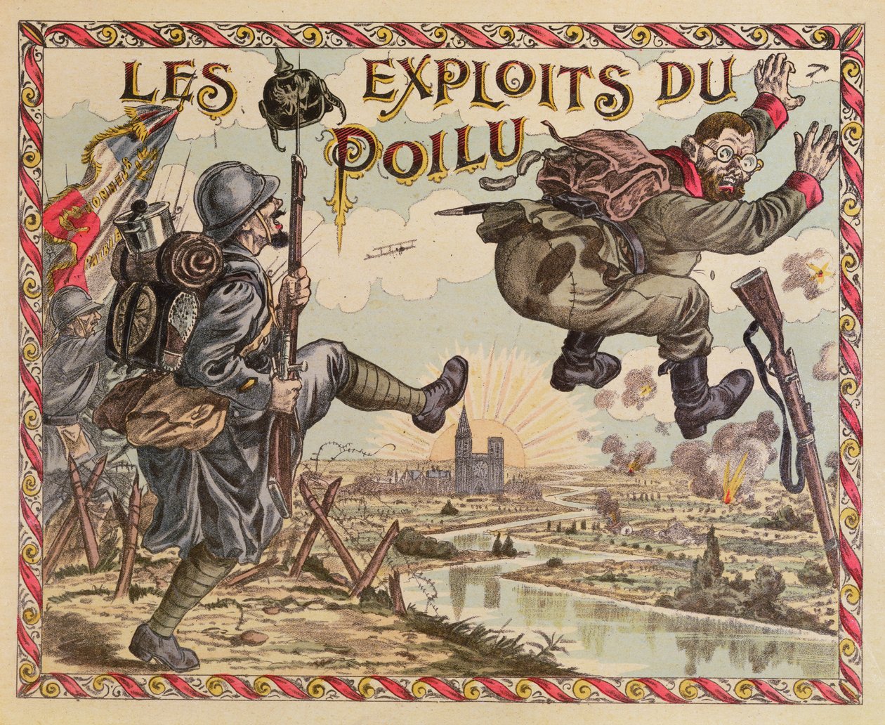 Poilus Achievements、ライン川を越えてドイツ人を押し上げる、ボードゲームのカバー、c.1914-15 作： フランス語学校
