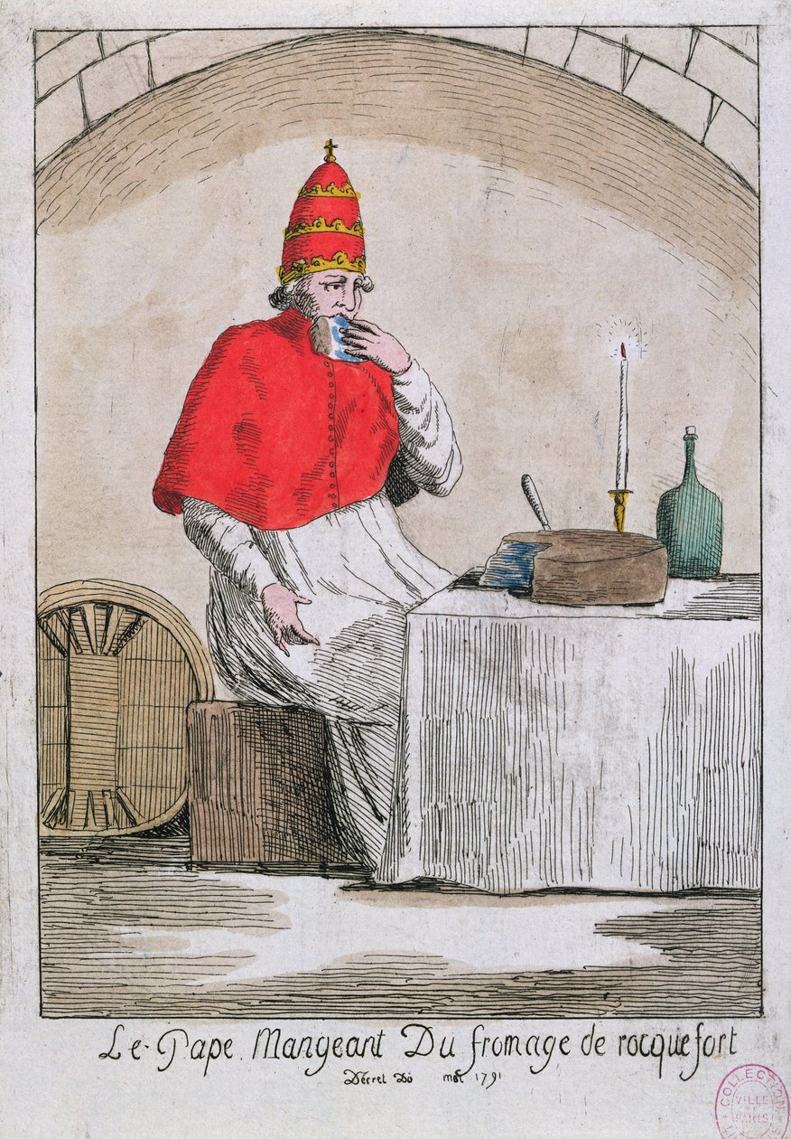 1791年ロックフォールチーズを食べる教皇 作： フランス語学校
