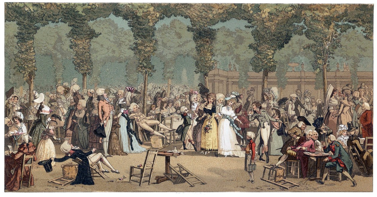 パリのパレ・ロワイヤルのプロムナード（フィリベール・ルイ・ドゥブクール作 1755-1832年 作： フランス語学校