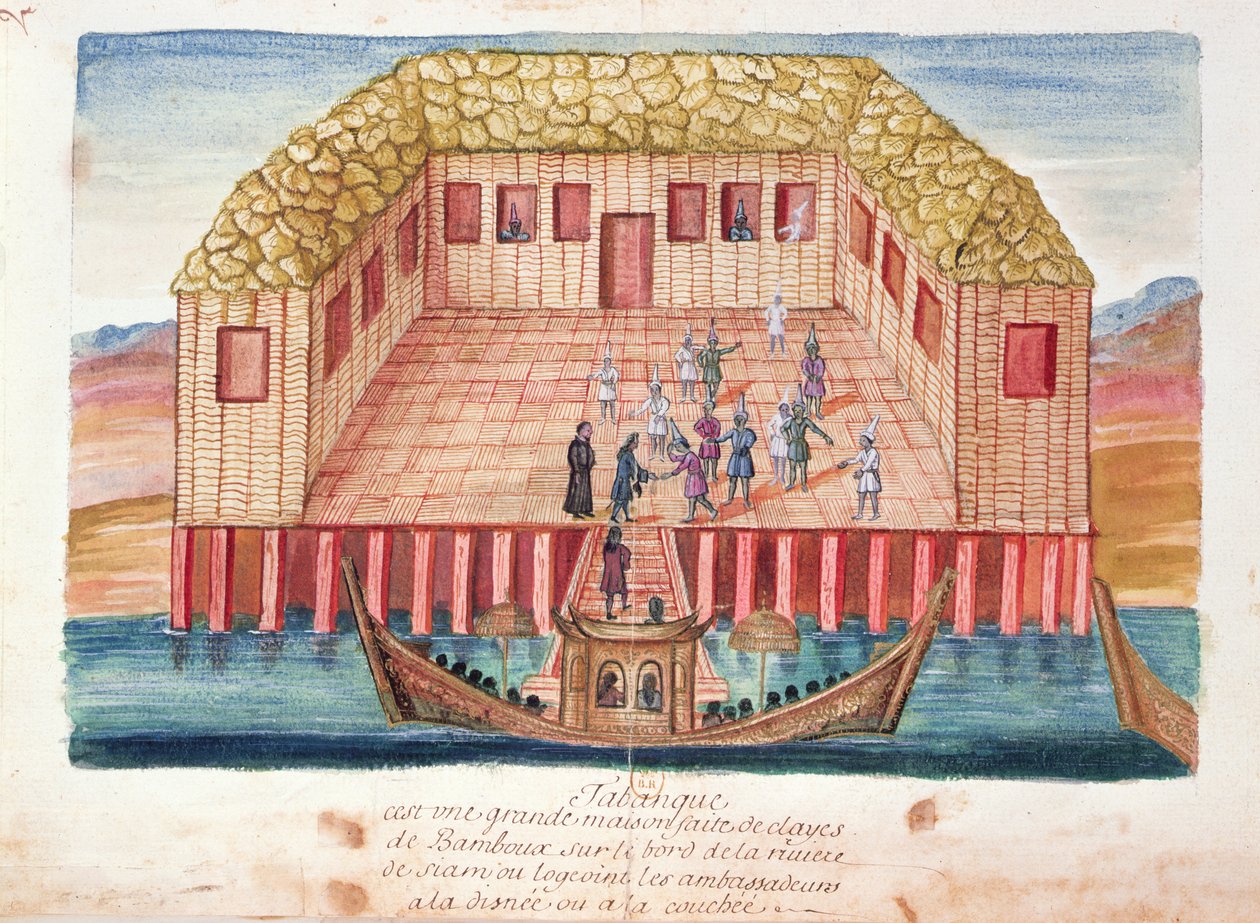 1688年のサイアムでのイエズス会の記録からのサイアムへのフランス大使の邸宅（紙のトイレ） 作： フランス語学校