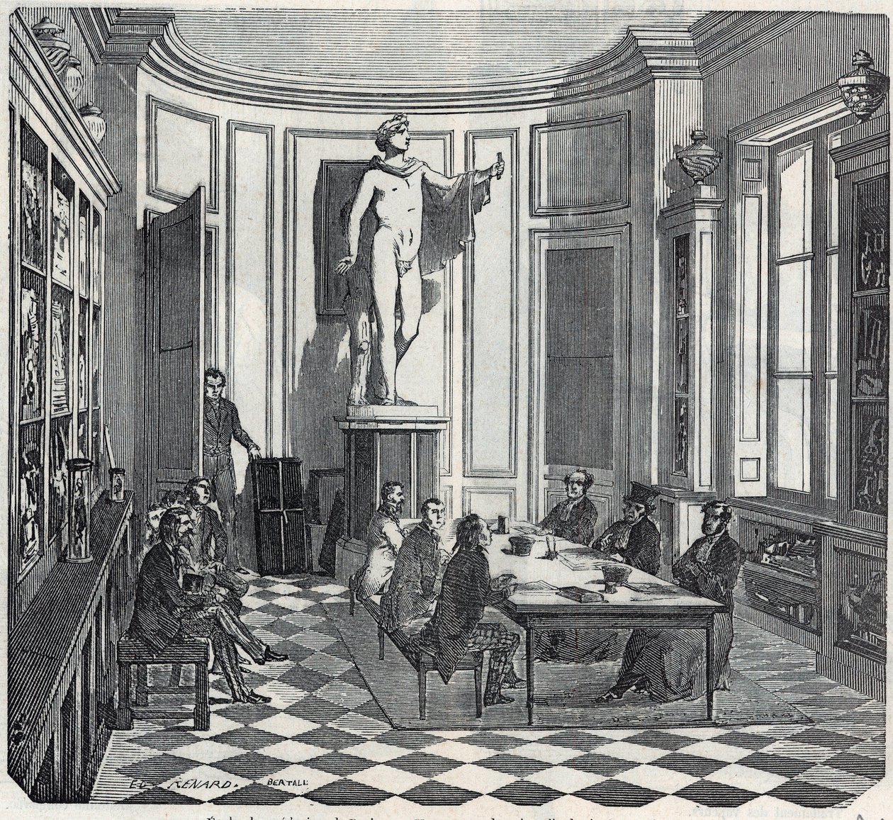 パリの医学部 - 楽器室での試験 - Edmond Texier 1852年の「Tableau-de-Paris」に掲載されたエングレーヴィング。 作： フランス語学校