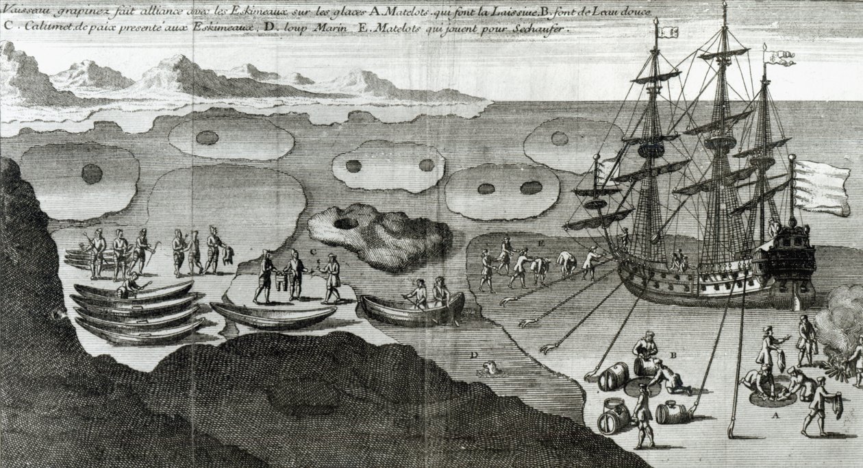 エスキモーとの造船同盟、バックミルデラポテリー（1663-1736）による「ヒストワールドゥラメリクセプテントリオナーレ」から、1753年に出版 作： フランス語学校
