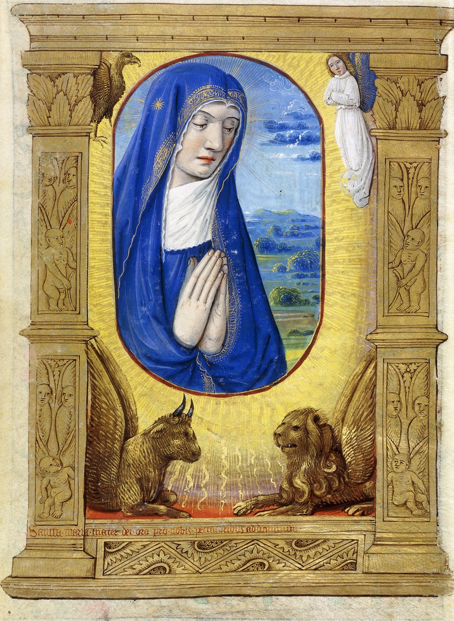 聖母の祈り、c.1500（ベラムに絵の具とインク） 作： フランス語学校