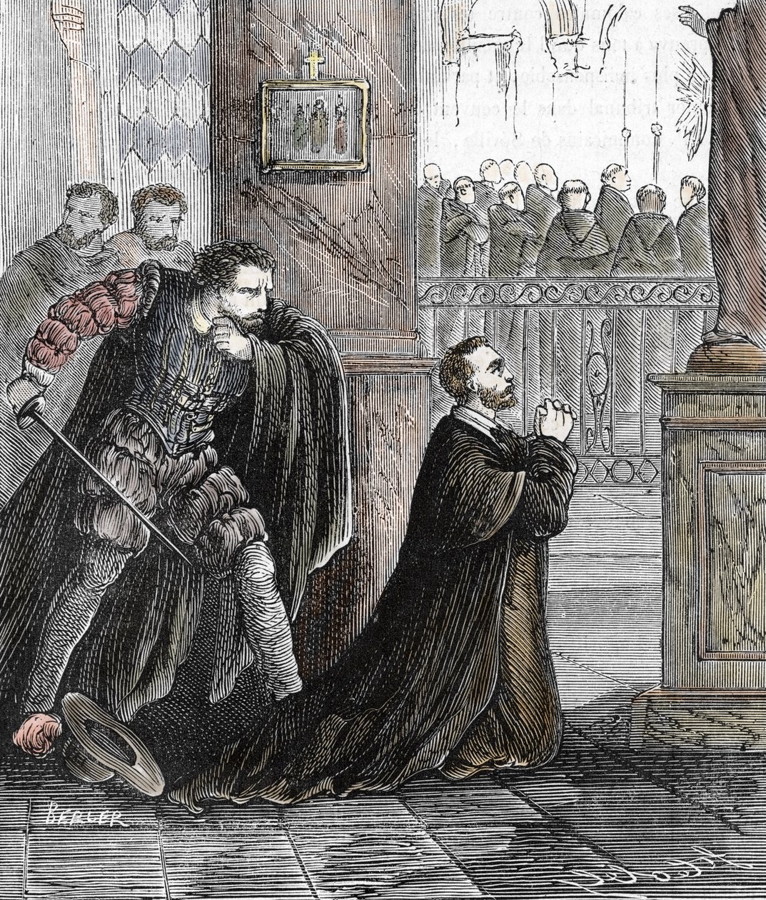 1485 年 9 月 17 日、スペインのサラゴサ大聖堂での異端審問官ペドロ デ アルブエス (1441 ～ 1485 年) の暗殺 (スペインの異端審問官ペドロ デ アルブエスの役人は、1485 年にサラゴサのラ セオ大聖堂で暗殺されました。 会話する 作： フランス語学校
