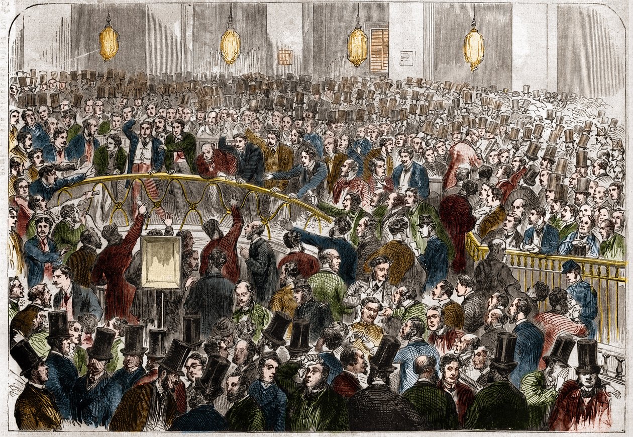 1867年、パリ証券取引所の取引所エージェントのバスケット。 作： フランス語学校