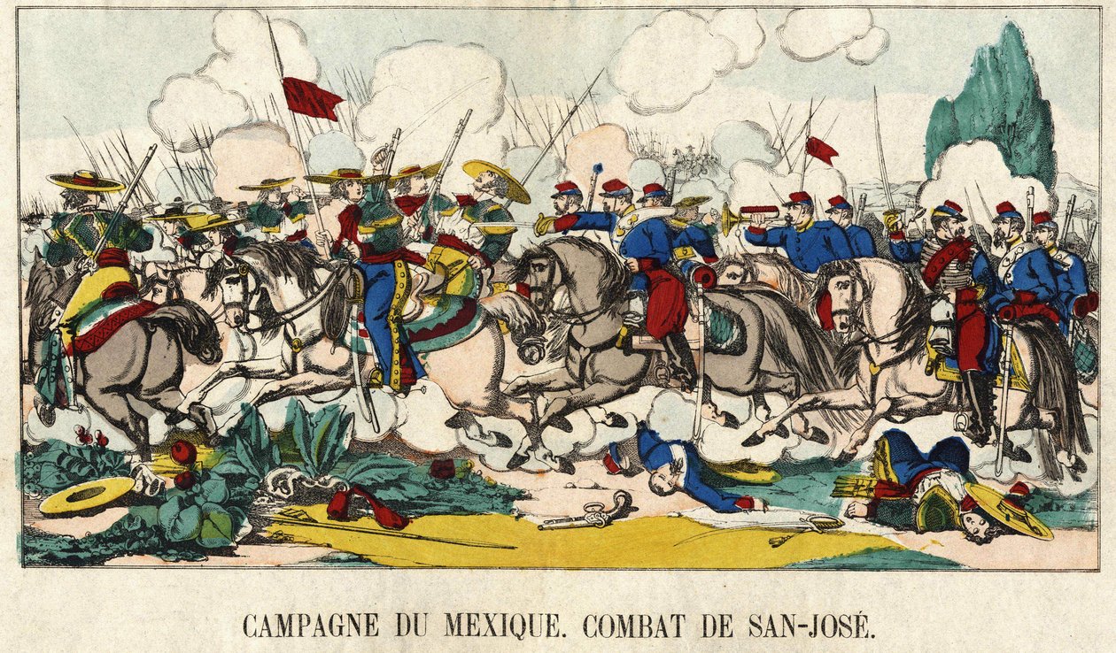 メキシコキャンペーン（1862-1867）のサンホセ（San Jose）の戦いでのフーコー隊長 エピナル画像 19世紀 作： フランス語学校