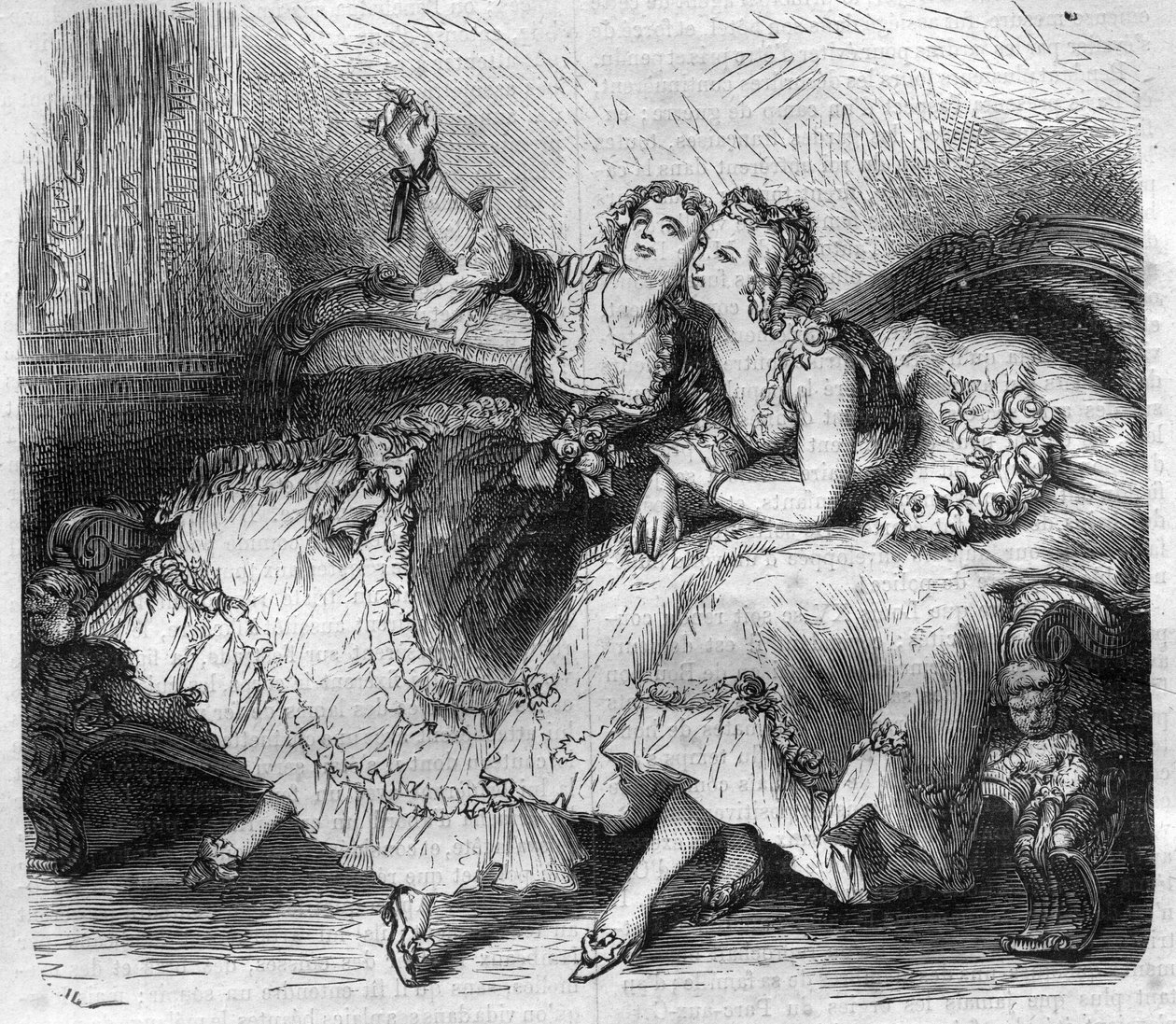 フランス王ルイ15世（Bien-Aime）（1710-1774）の「ハーレム」の娘たち。モーリス・ラシャトレ著「Histoire des Papes-Rois-Queen and Empereurs a travers les centuries」に掲載されている図版 作： フランス語学校