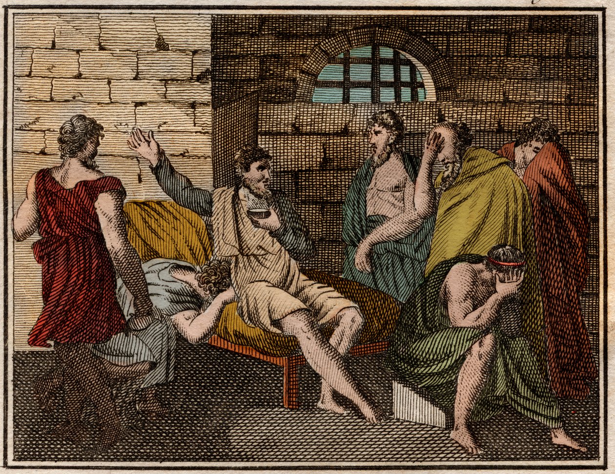 ギリシャの哲学者ソクラテスの死（紀元前470〜399年）。 作： フランス語学校