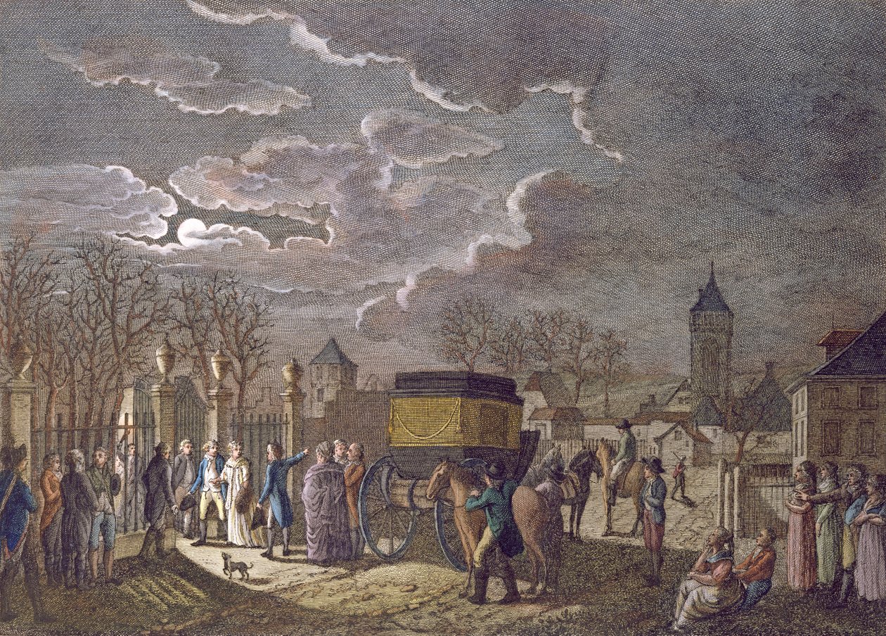 1795年12月26日、オーストリア人によって捕らえられた6人のフランス人囚人とのバーゼルでのマダムロワイヤルの交換 作： フランス語学校