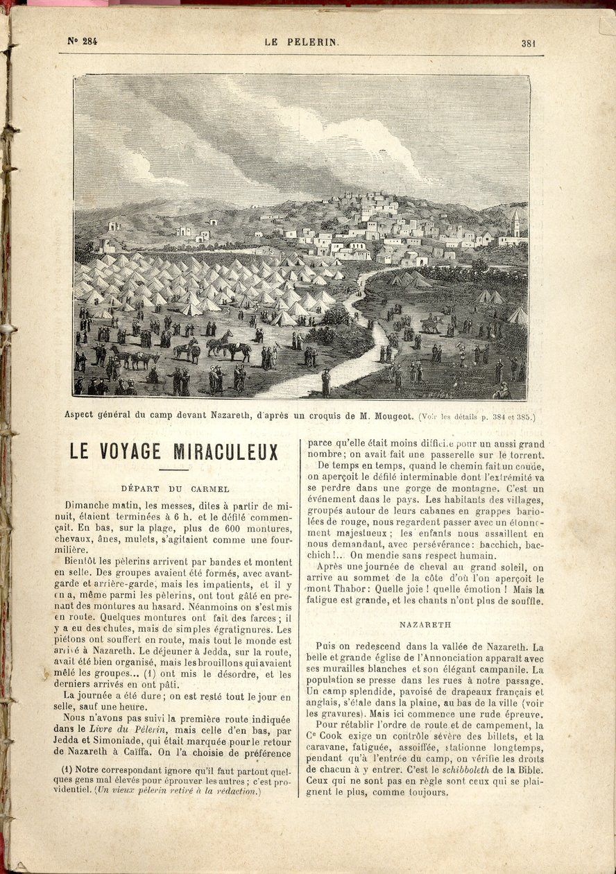 M. Mougeot., Le Pèlerin のスケッチに基づく、ナザレの前にある収容所の全体的な外観 作： フランス語学校