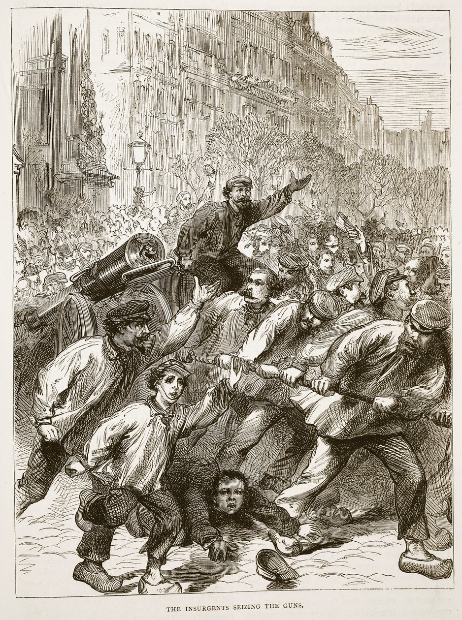1871年3月、武装勢力が銃を押収しました。1870年から1871年のフランスとドイツ間の戦争のカッセルズ歴史のイラスト 作： フランス語学校