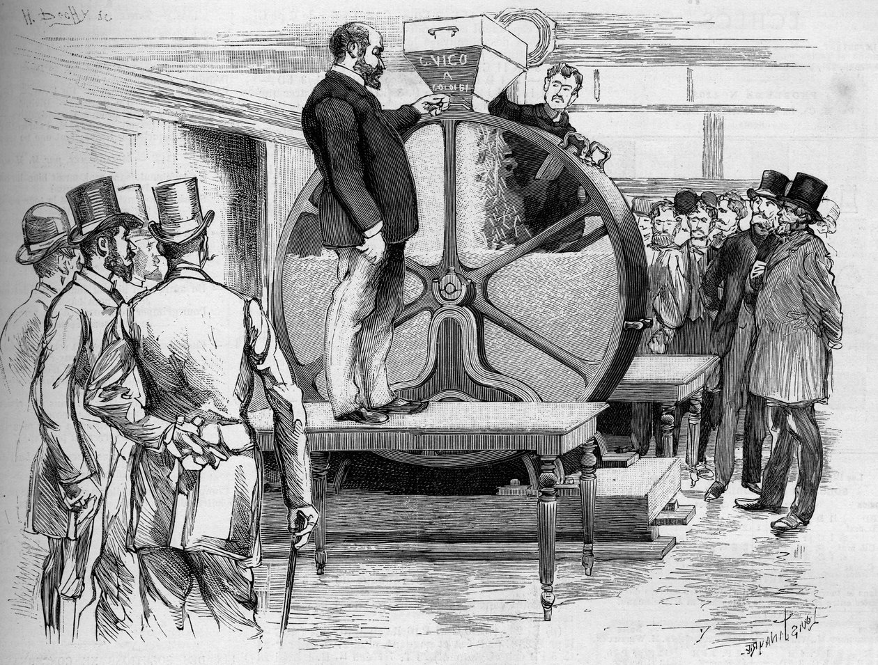 1888年、取締役の立会いのもと、パナマ債を紹介した様子。 作： フランス語学校