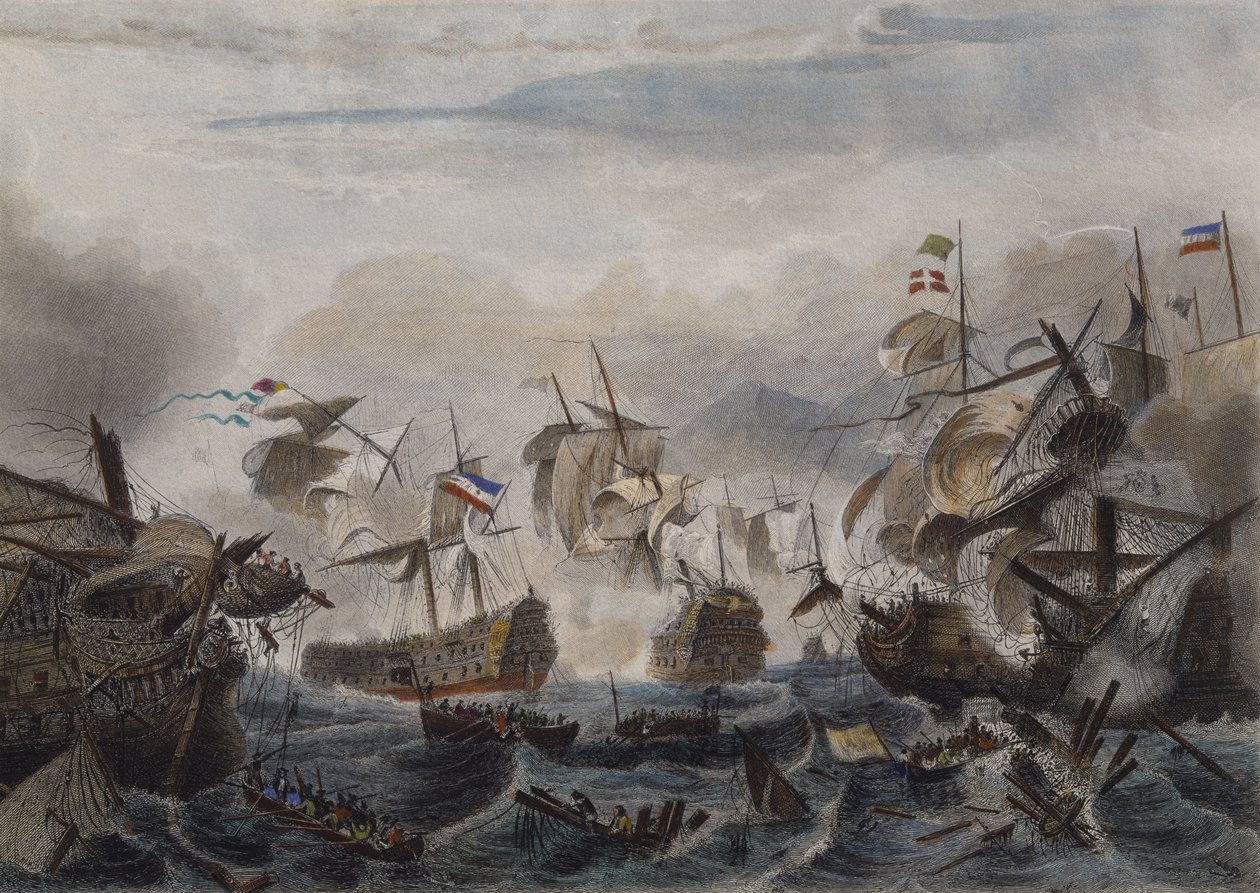 シャヴァンヌ（色のエッチング）によって刻まれた、1692年のラ・オーグ岬の海戦 作： フランス語学校