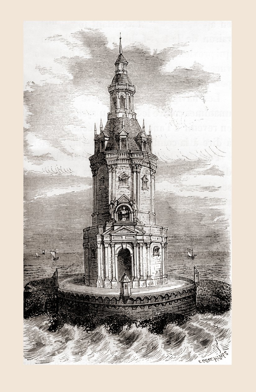 フランスのジロンド河口近くにある17世紀に建てられたコルドゥアン灯台（1870年頃発行の「Les Merveilles de la Science」に掲載されていたもの）。 作： フランス語学校