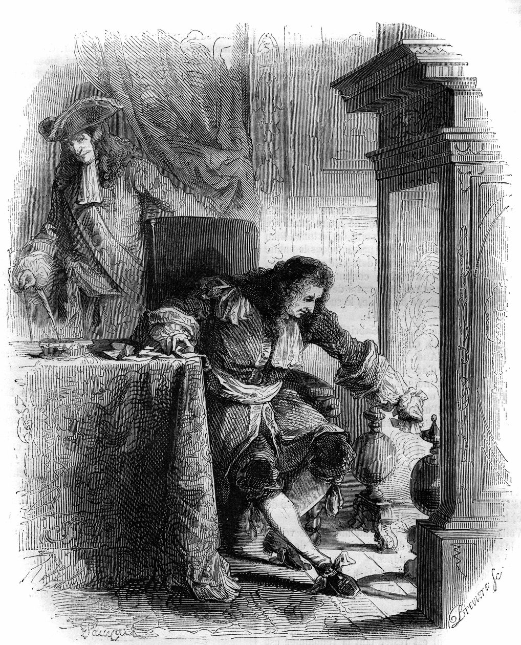 劇作家ジャン・ガルベール・ド・カミストロン（1656-1723）とヴァンドーム公ルイ・ジョセフ（1654-1712）との往復書簡。1856年のエングレーヴィング。 作： フランス語学校