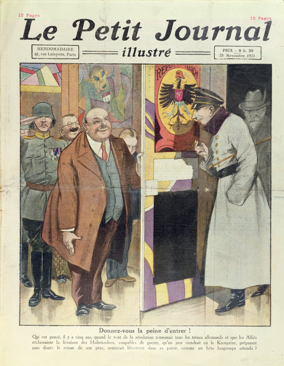 1923年11月25日、ルプティジャーナルからドイツの皇太子、ウィリアムホーエンツォレルン（1885-1951）がドイツに戻る可能性 作： フランス語学校