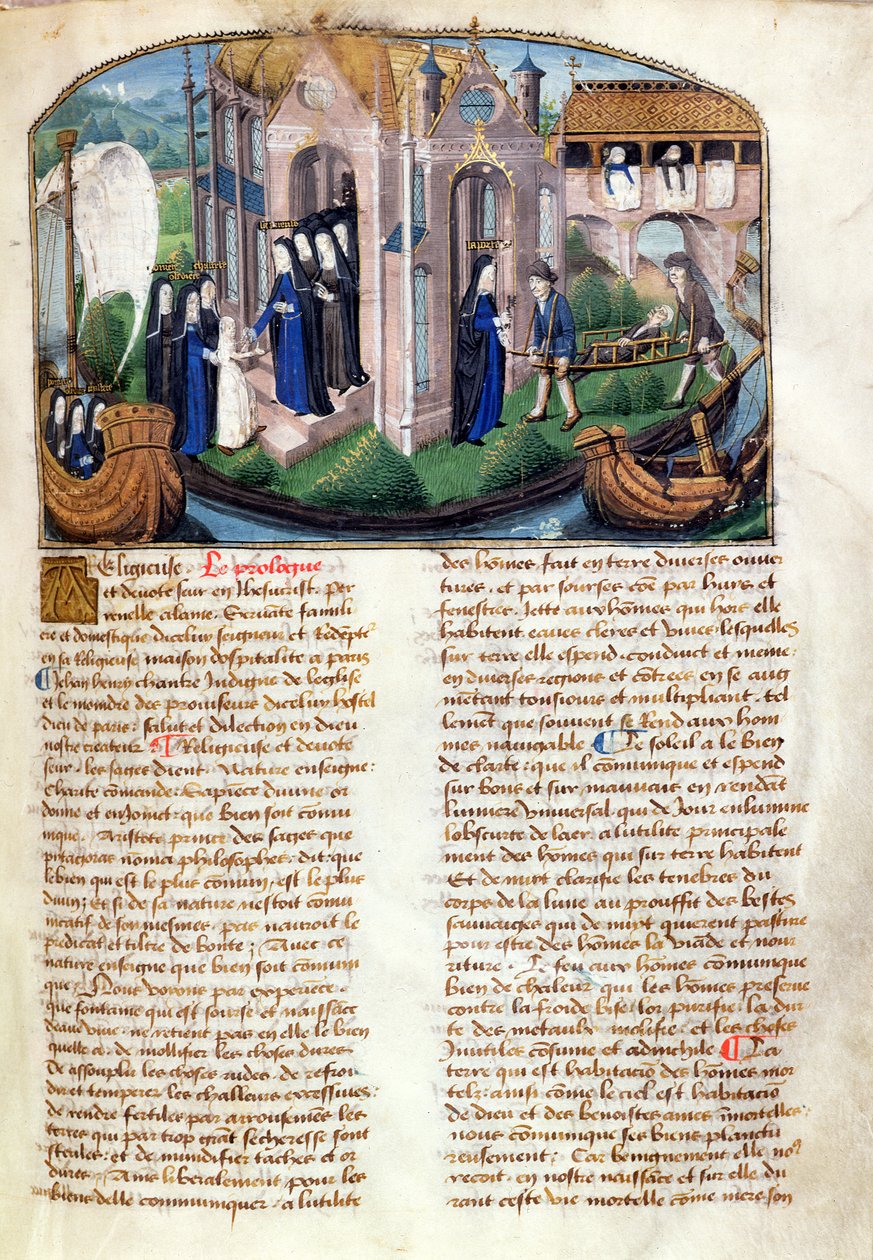 Le Livre de Vie Active de lHotel Dieu de Parisからの初心者と患者の歓迎、ジャンアンリによるc.1482（236790も参照） 作： フランス語学校