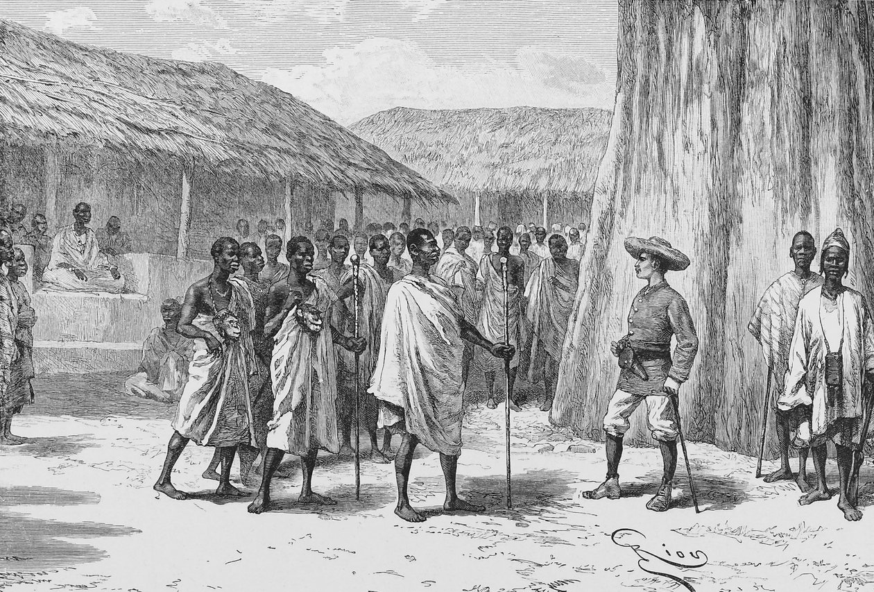 アウアブーでの条約調印（ルイ・グスタフ・ビンガー作「Du Niger au Golfe de Guinee...」より抜粋 作： フランス語学校