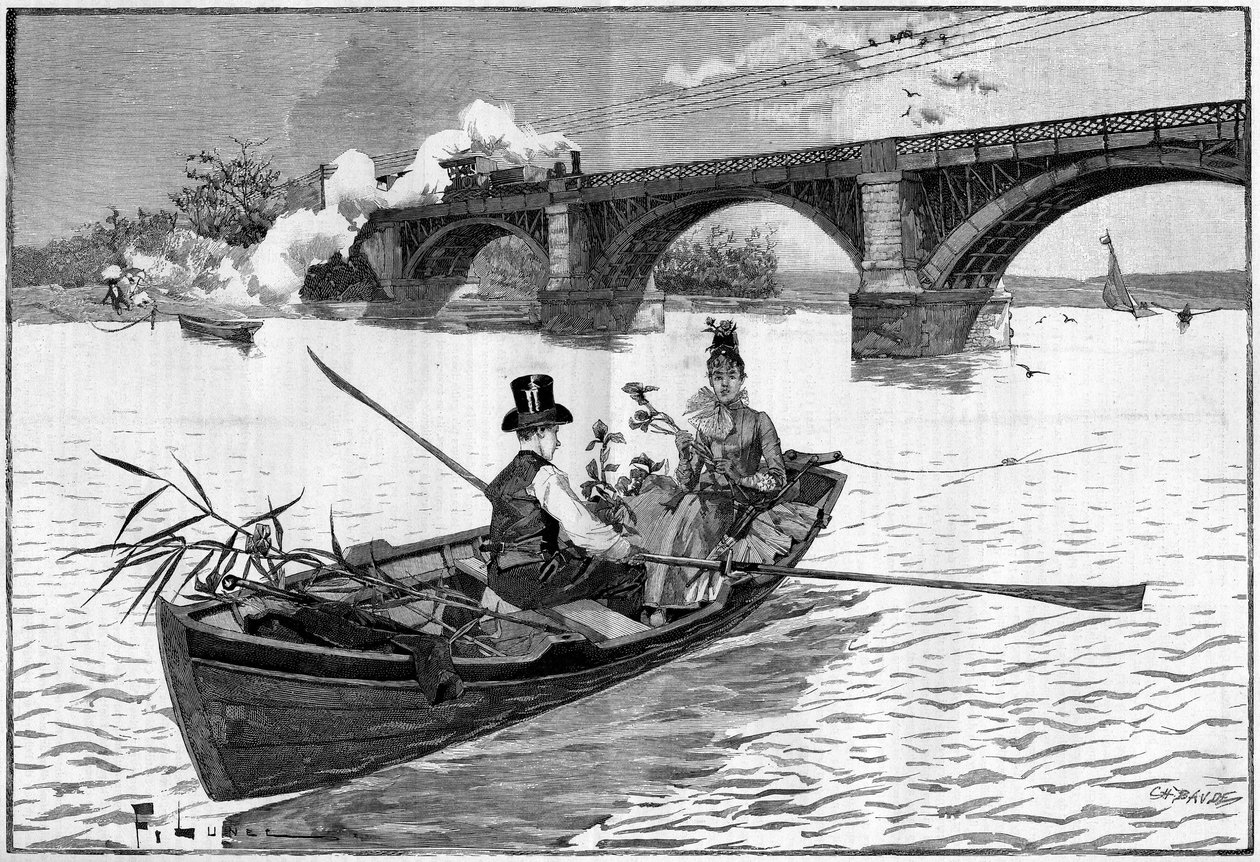 パリの周辺、1887年のアルジャントゥイユの日曜日の様子。 作： フランス語学校