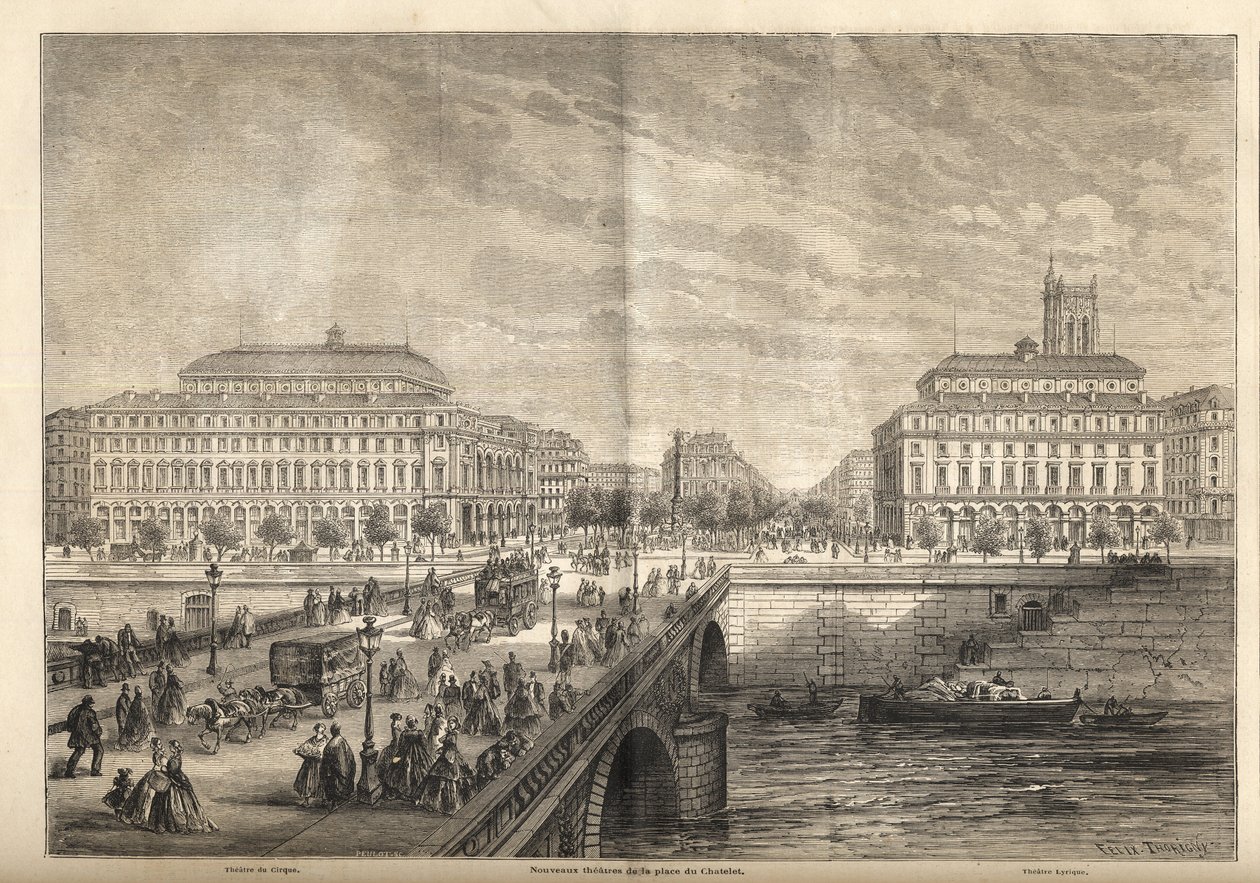 1862年、パリのシャトレ広場に建設された2つの新しい劇場 - 「Le monde illustrious」1862年版からの抜粋 作： フランス語学校