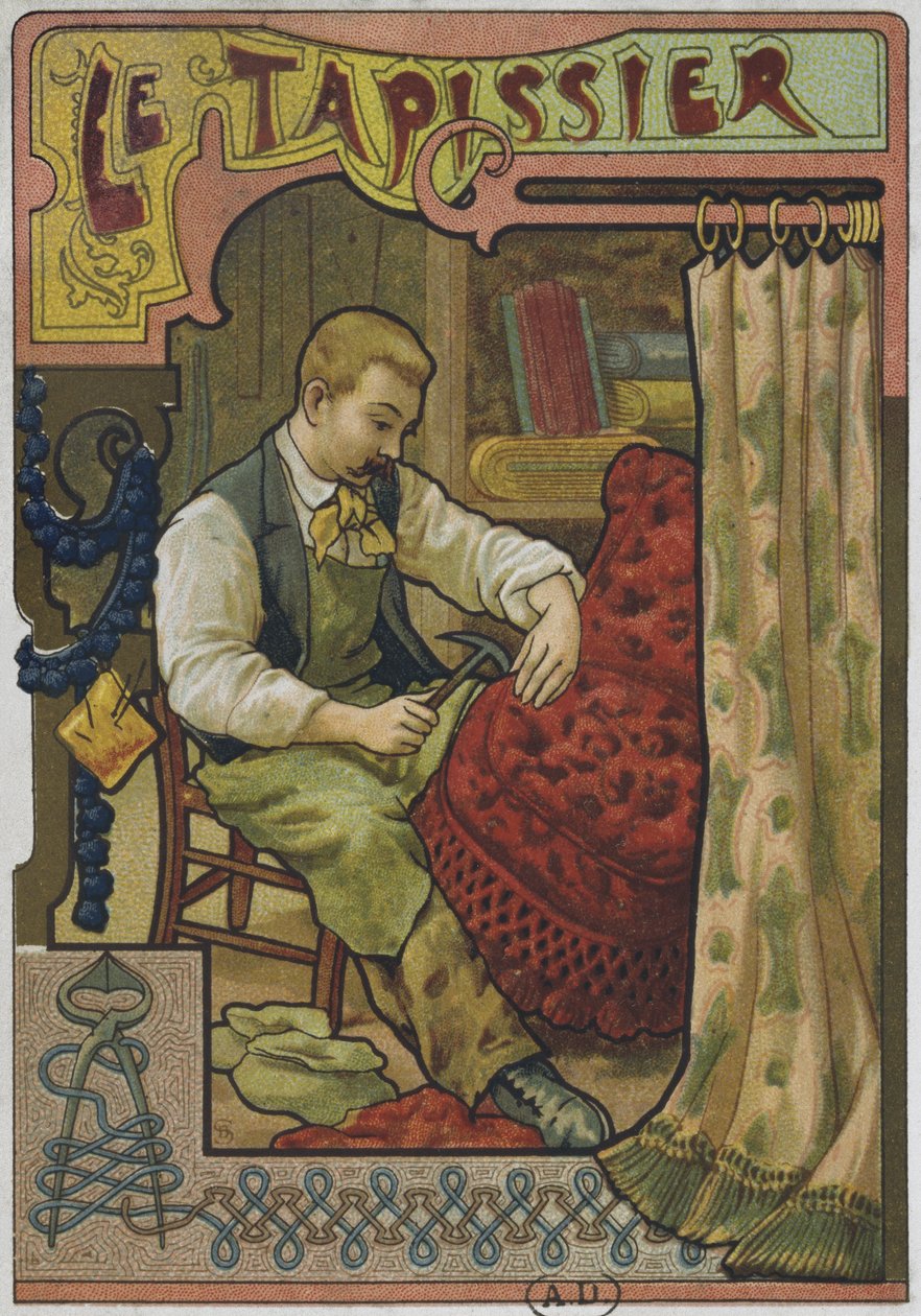 布張り職人、1900年頃 作： フランス語学校