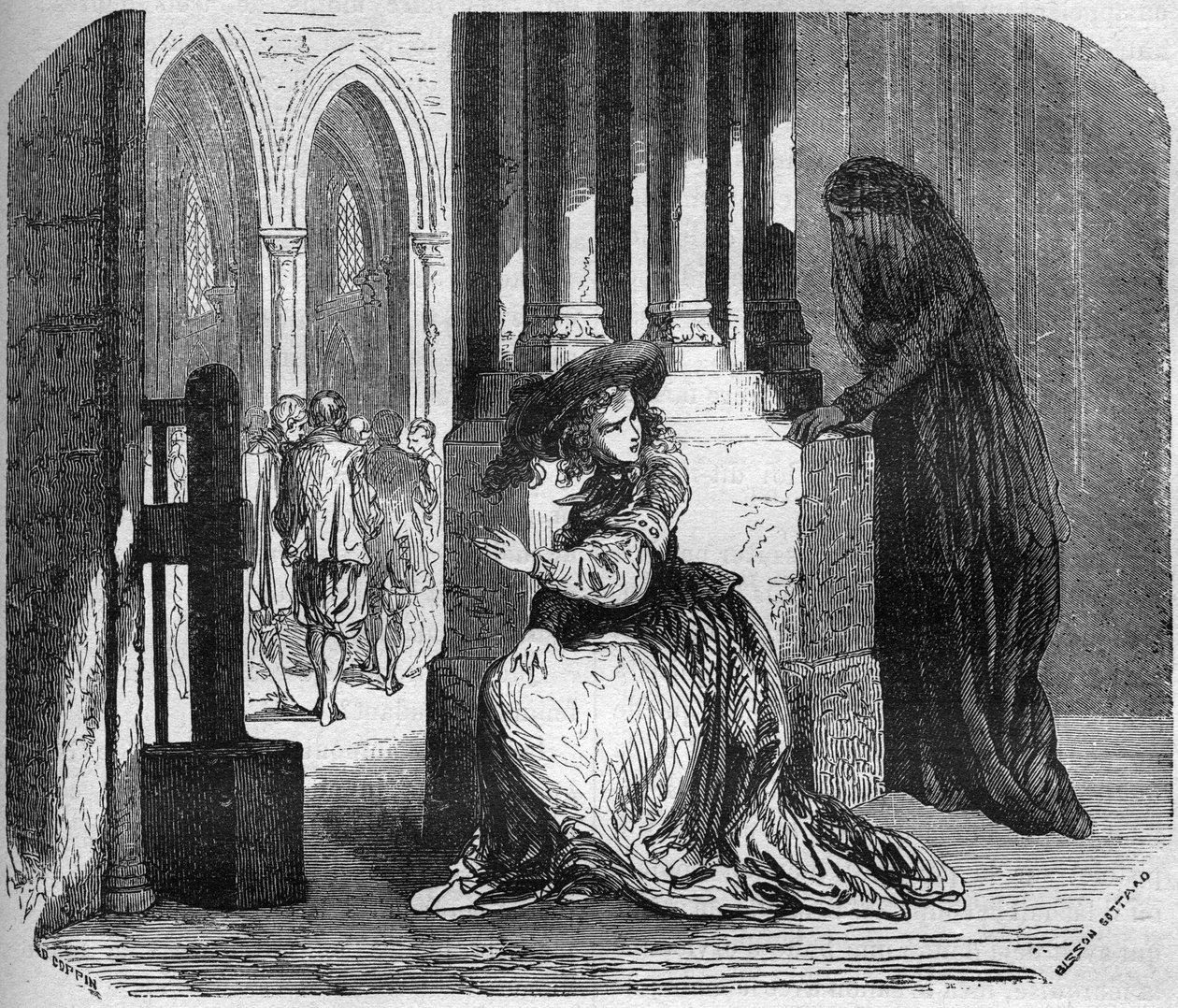 Die junge Madeleine de la Palude (Madeleine de Demandols) im 17. Jahrhundert, besessen von einem Dämon, zog die Religiösen nur durch die Schönheit ihrer Augen an. Sie wurde im Ursulinenkloster eingesperrt. Gravur in „Die Geschichte der Prostitution und de von French School