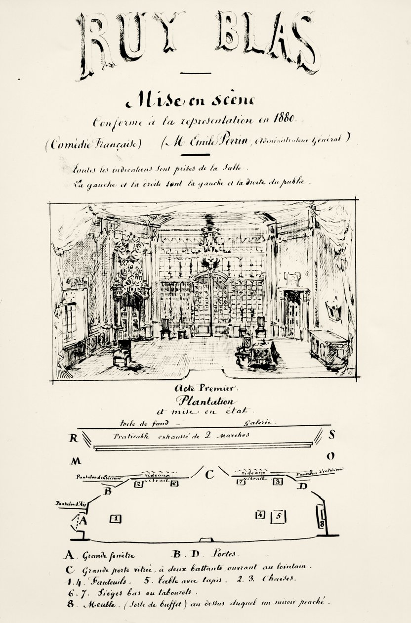 ヴィットーユーゴー（1802-85）によるルイブラス（1838）の第1幕の劇場プログラム、1880 作： フランス語学校