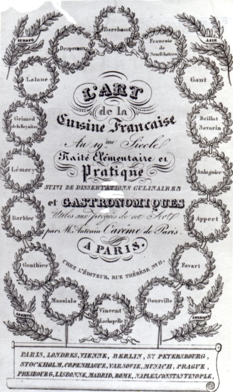 LArt de la Cuisine Francaise vol。のタイトルページ。アントニン・カレメによるIII、1834年発行（印刷された紙） 作： フランス語学校