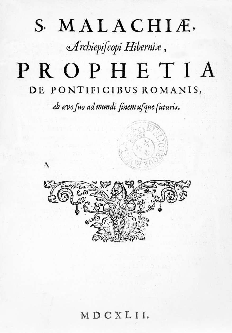 教皇の予言のタイトルページ、発行1662（活版印刷と彫刻） 作： フランス語学校