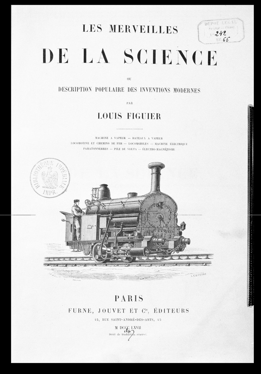 Les Merveilles de la Scienceのタイトルページ（Louis Figuier（1819-94）、FurneおよびJouvet発行、1867年） 作： フランス語学校