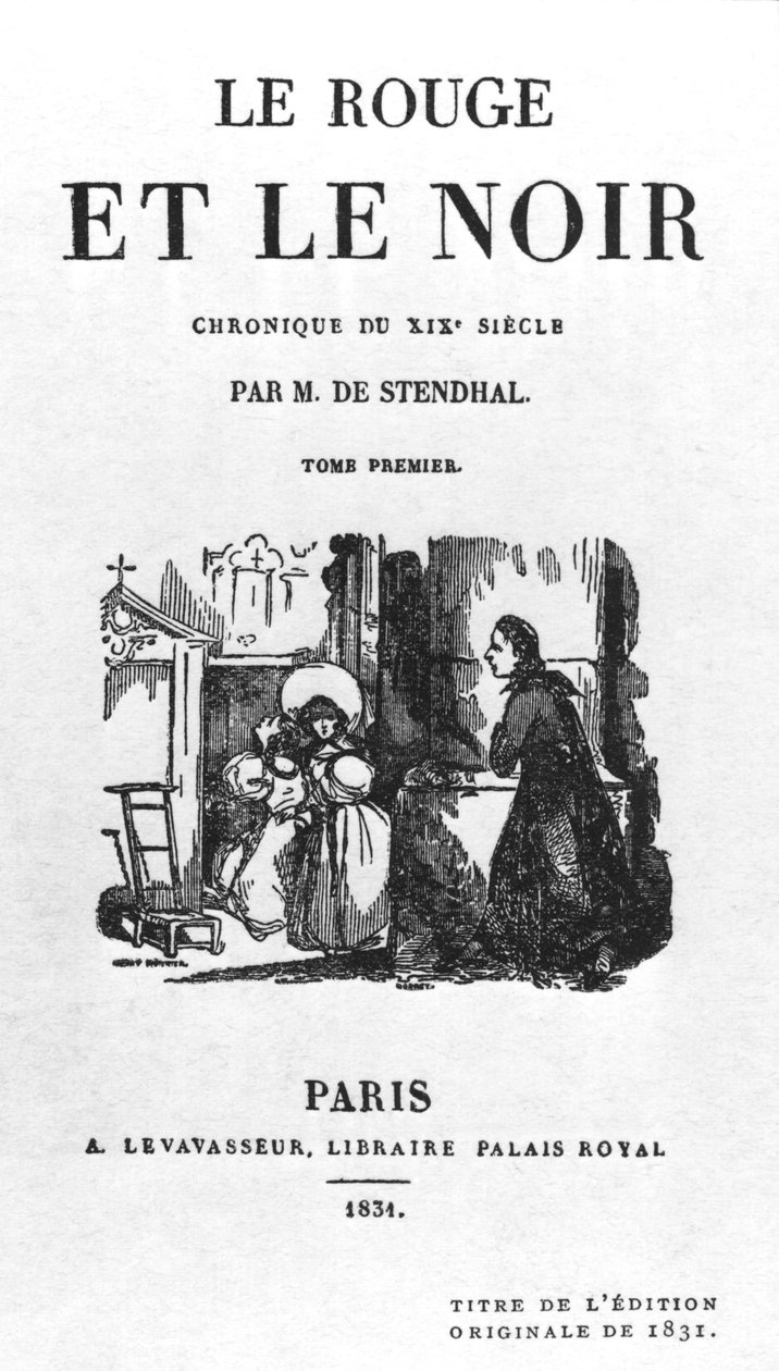 1831年に出版されたスタンダール（1783-1842）による赤と黒の初版のタイトルページ 作： フランス語学校
