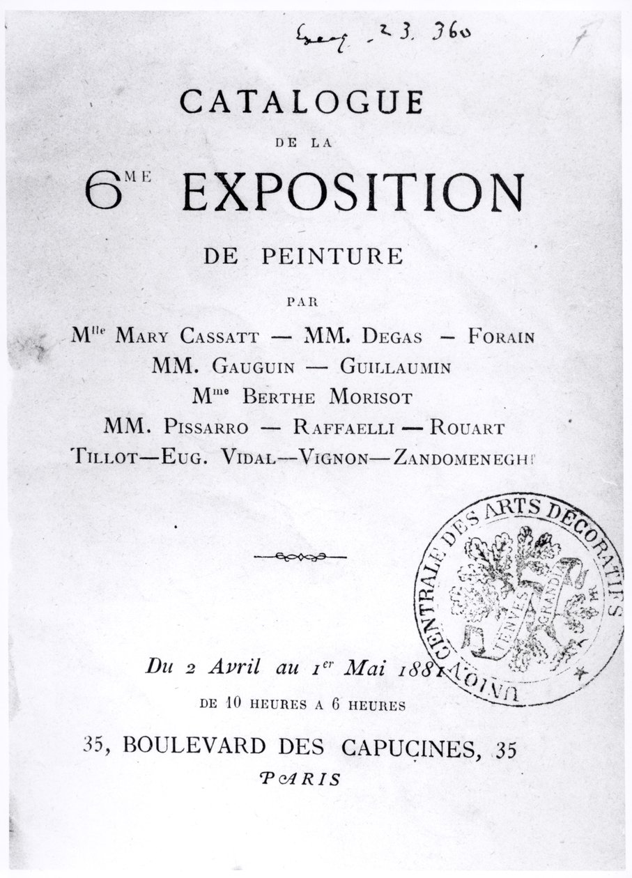 第6回印象派展のカタログのタイトルページ、1881 作： フランス語学校