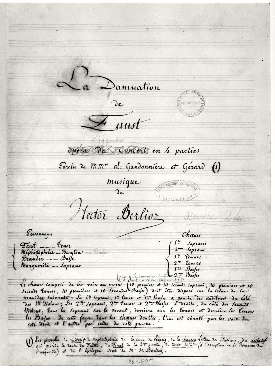Hector Berlioz（1803-69）による「La Damnation de Faust」のタイトルページ1846 作： フランス語学校