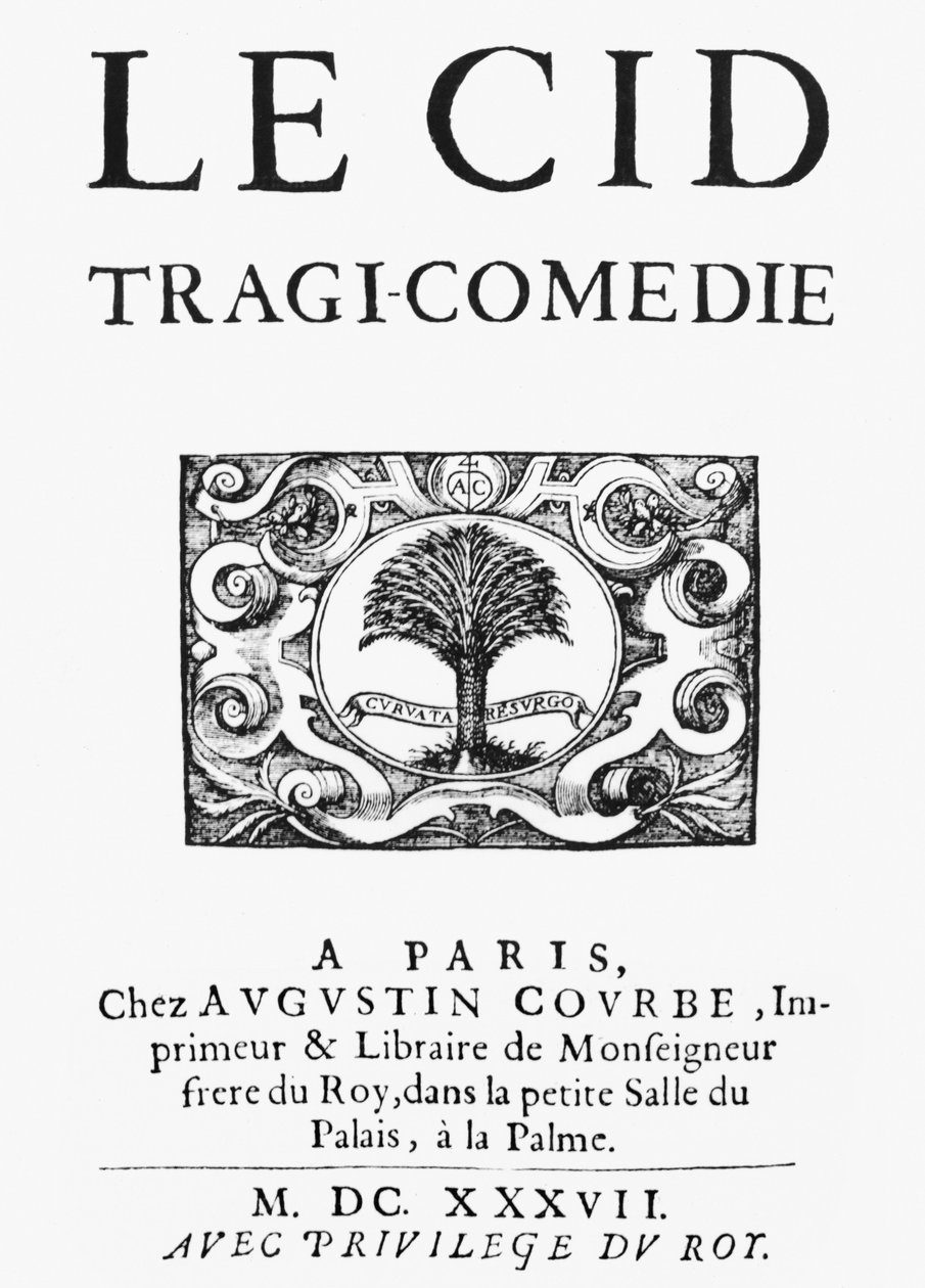ピエール・コルネイユ（1606-84）によるル・シド（1637）のタイトルページは1637年に公開されました 作： フランス語学校