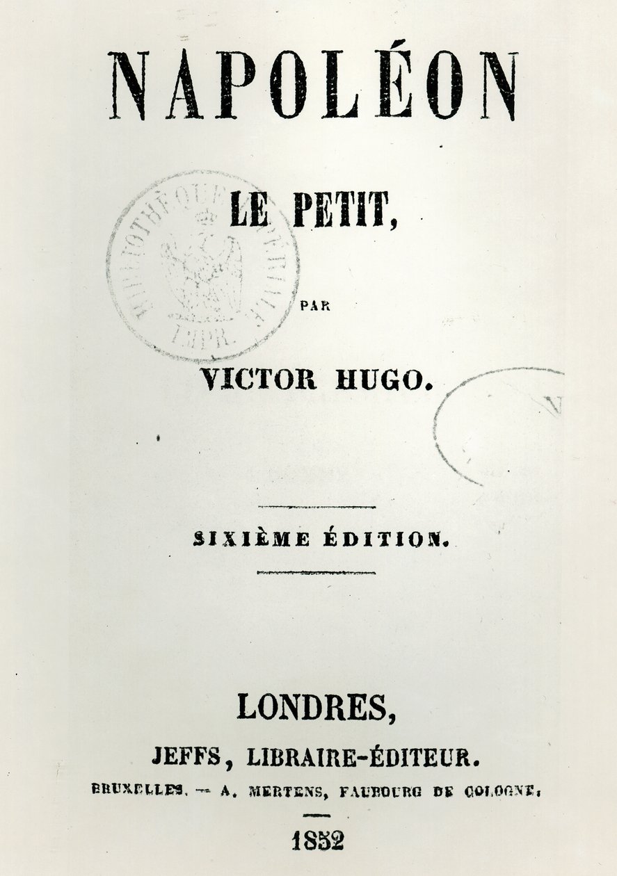 ナポレオンルプチ（1852）のタイトルページ、ビクターユーゴー（1802-85）、第6版、ジェフス発行、1852 作： フランス語学校