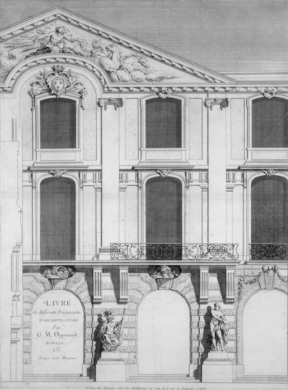 1745年に出版された、オッペナーズのデザインが刻まれたプレートの本のタイトルページ 作： フランス語学校